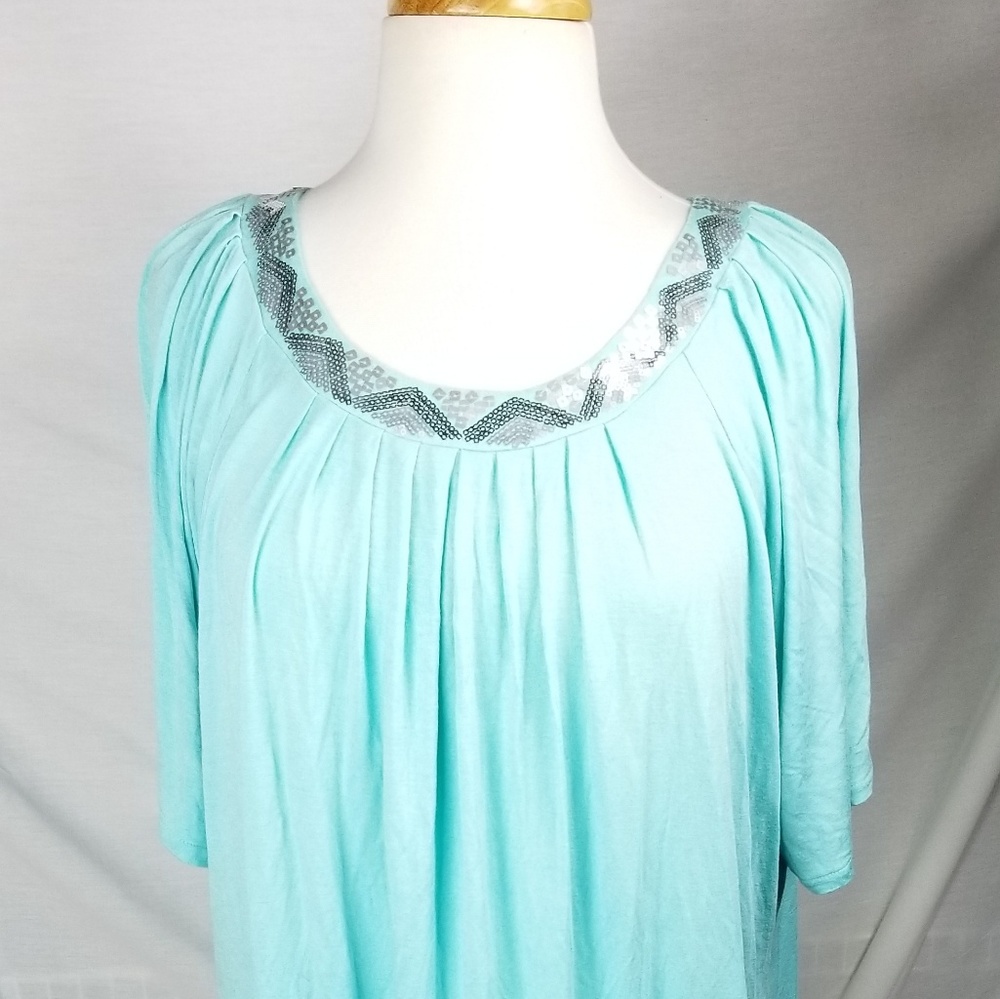 Avenue full short sleeved top, sequined neckline